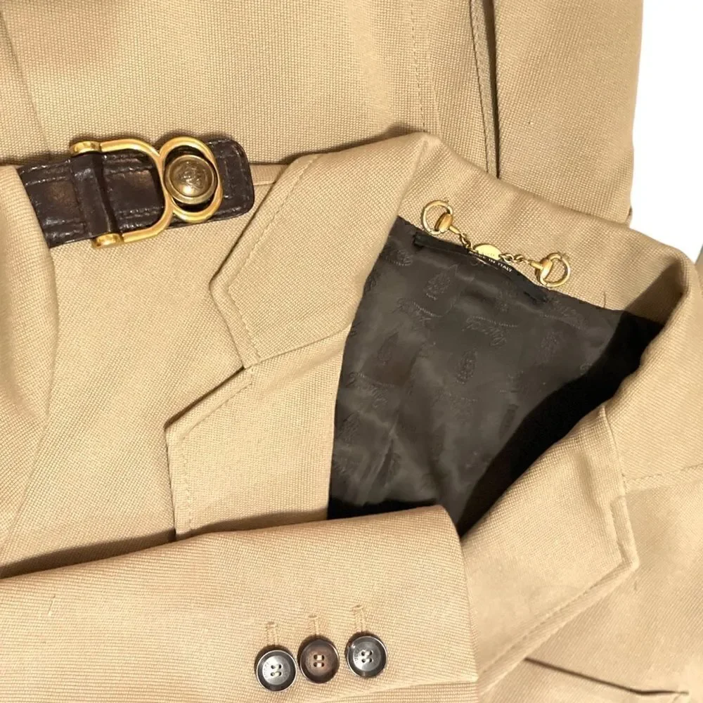 GUCCI Military Inspired Beige Canvas Jacket with Horse-bit Motif Accents - Picture 14 of 14